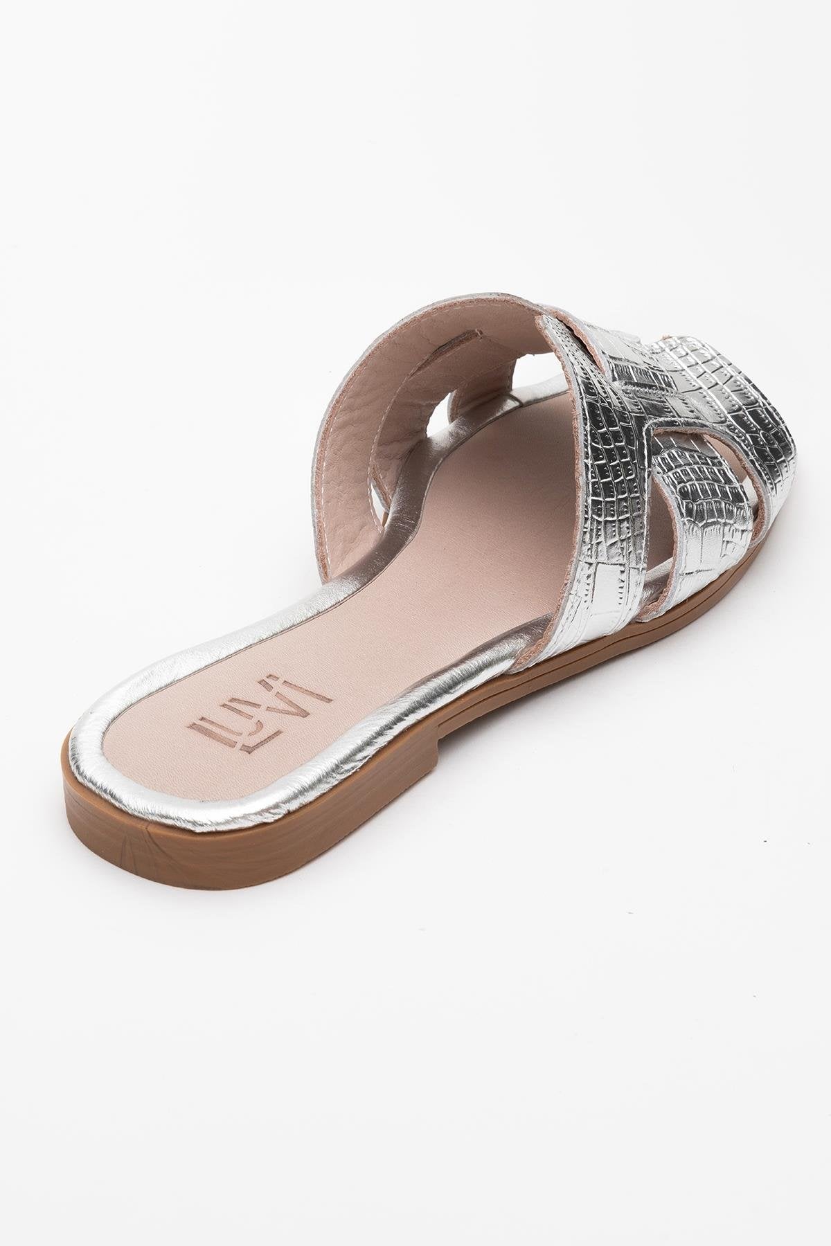Notre - Silver Leather Slide Sandal (Women)