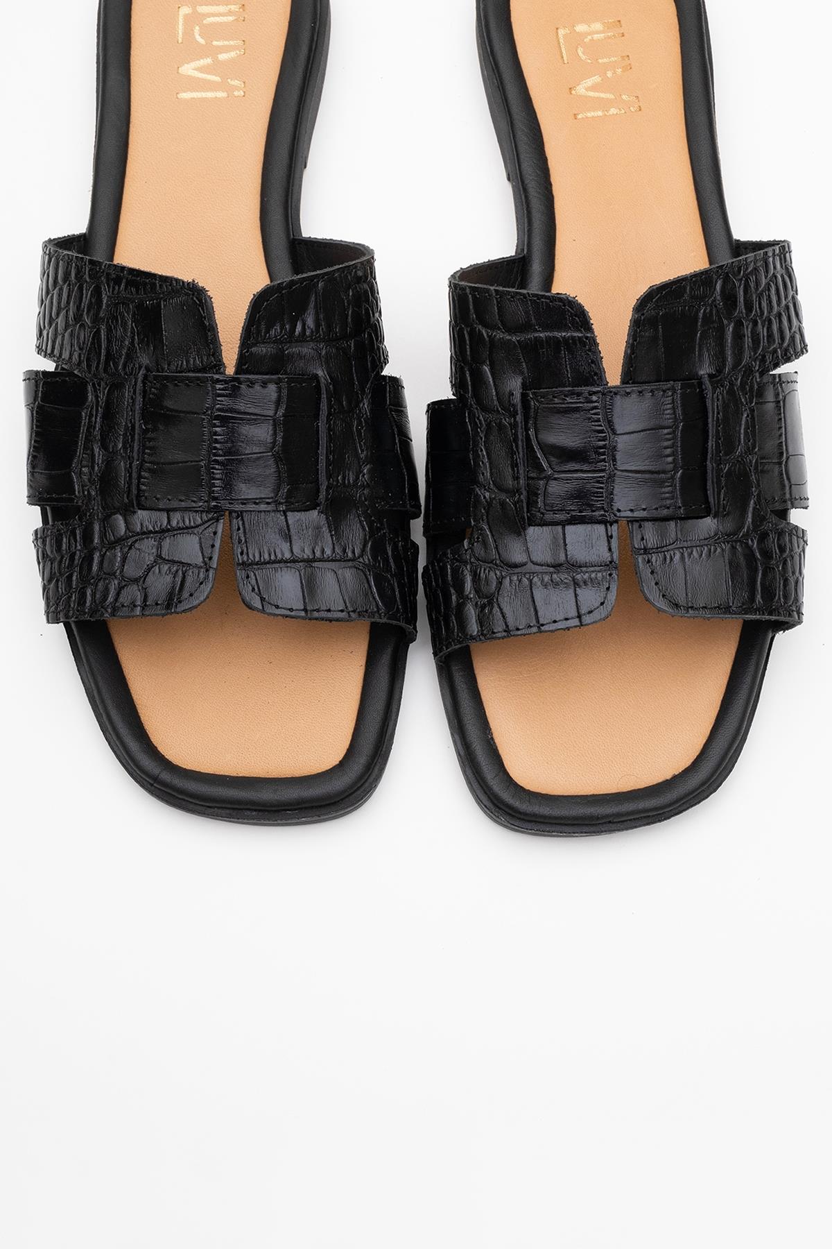 Notre - Black Leather Slide Sandal (Women)