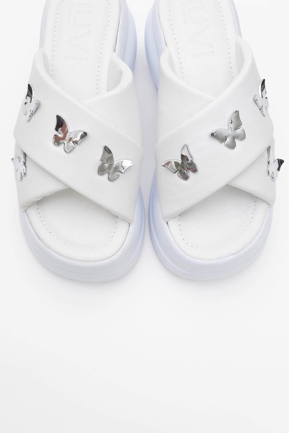 Force White Butterfly‑Buckle Platform Slide (Women)