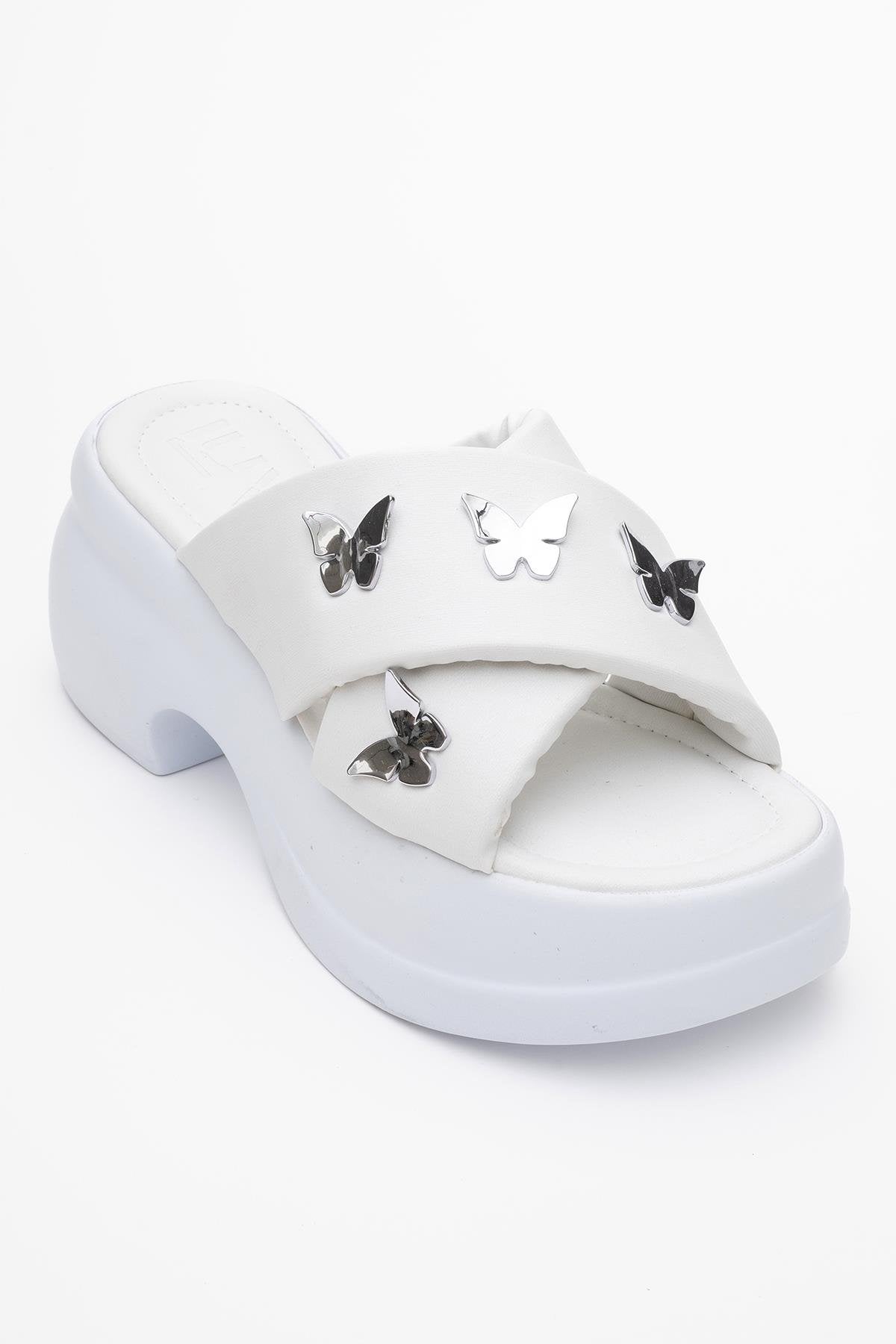 Force White Butterfly‑Buckle Platform Slide (Women)