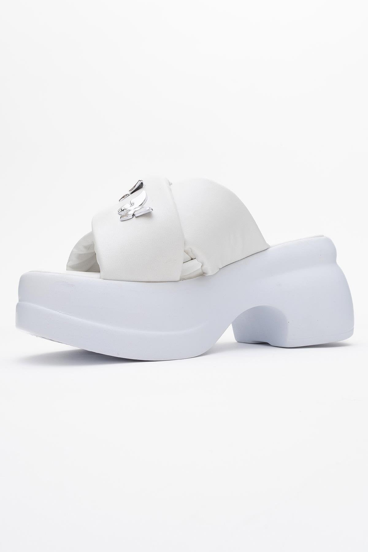 Force White Butterfly‑Buckle Platform Slide (Women)