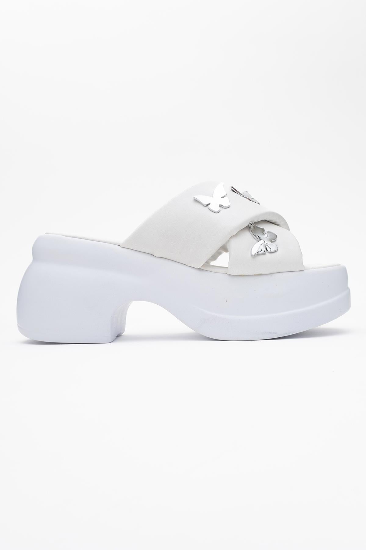 Force White Butterfly‑Buckle Platform Slide (Women)