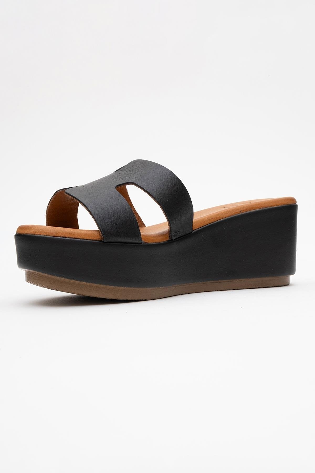 Lia Black Leather Platform Slide (Women)
