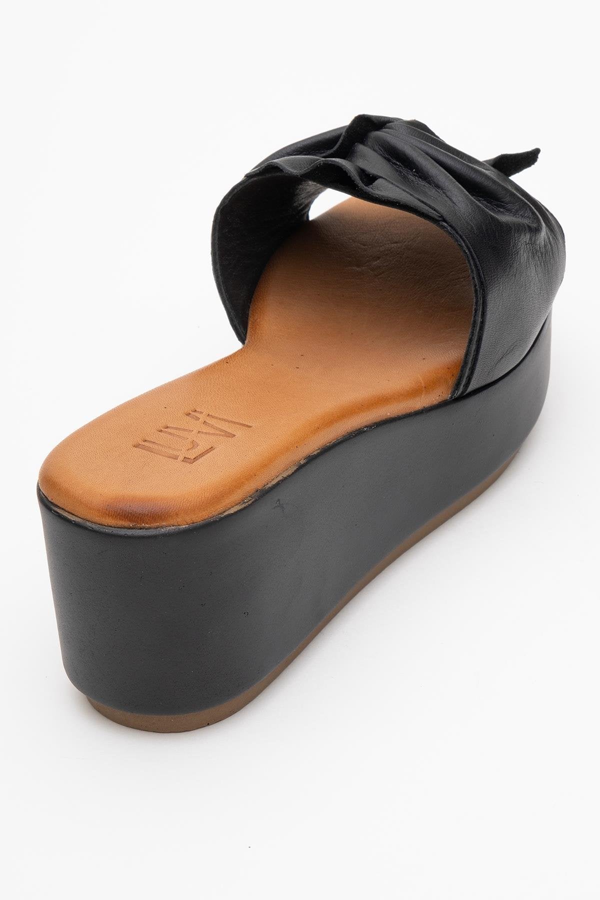 Syndra - Black Bow Wedge Leather Sandal (Women)