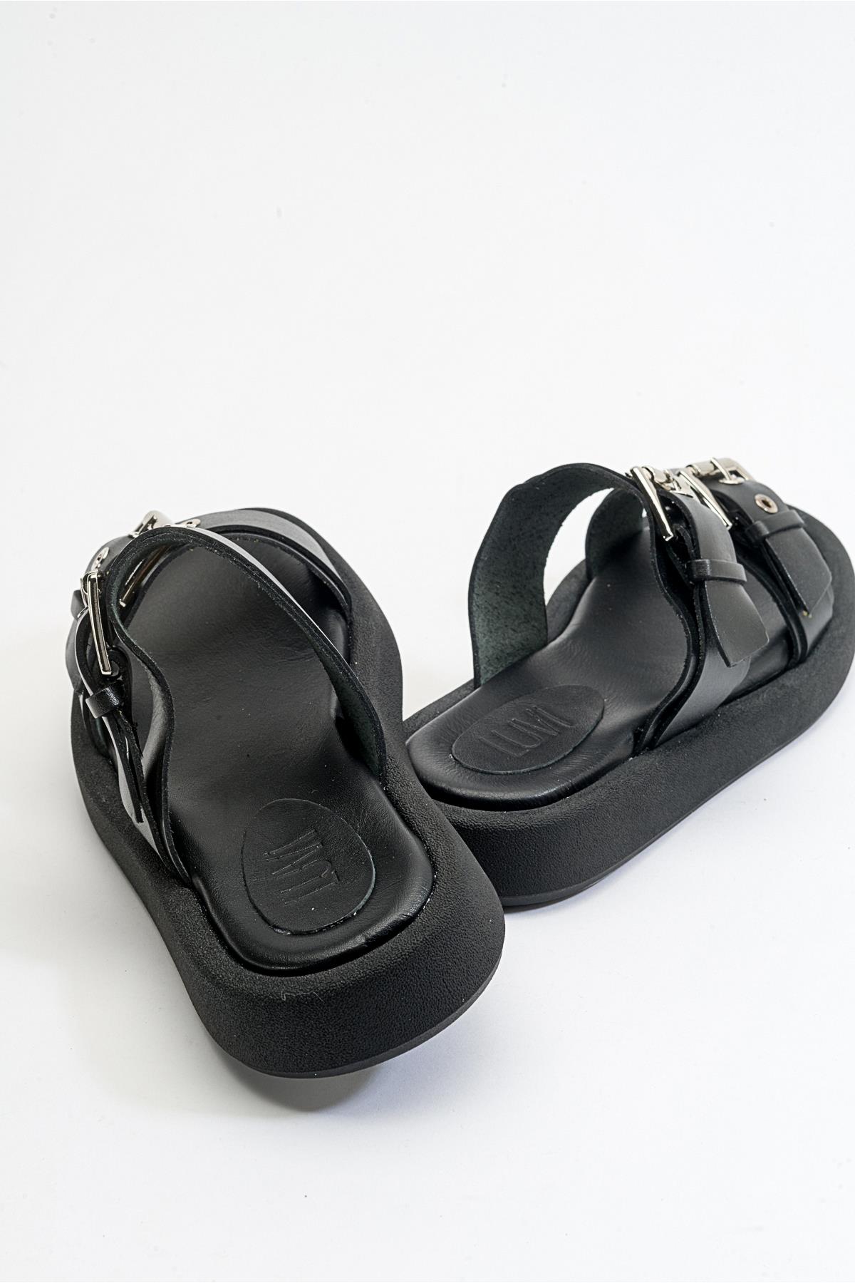 Finezza - Black Leather Two-Strap Sandal (Women)