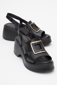 Lucıa - Black Genuine Leather Block Heel Sandal (women)