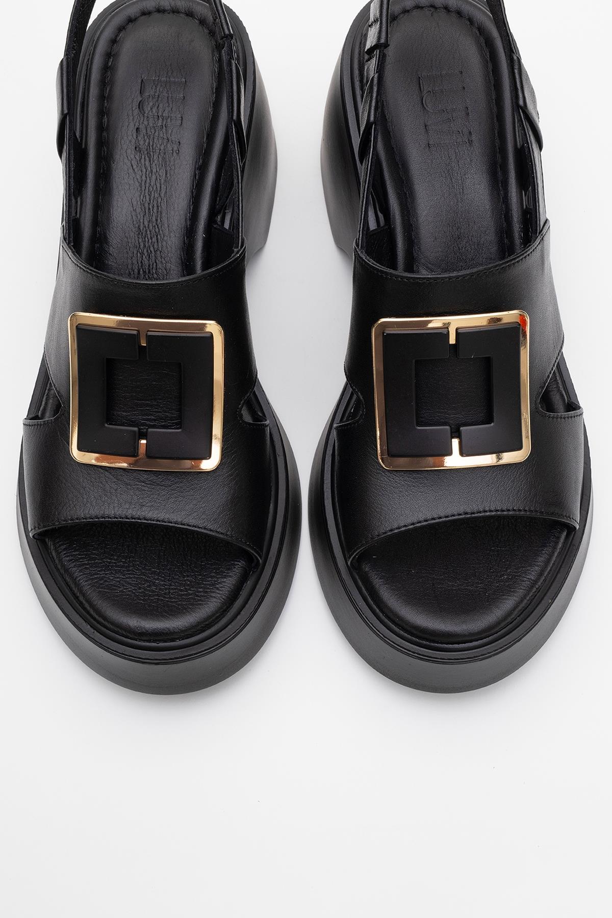Lucıa - Black Genuine Leather Block Heel Sandal (women)