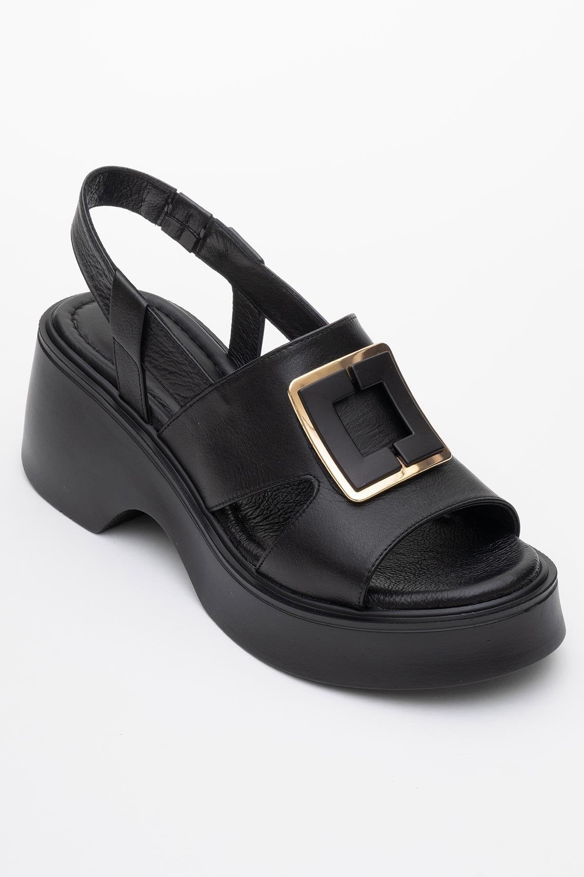 Lucıa - Black Genuine Leather Block Heel Sandal (women)
