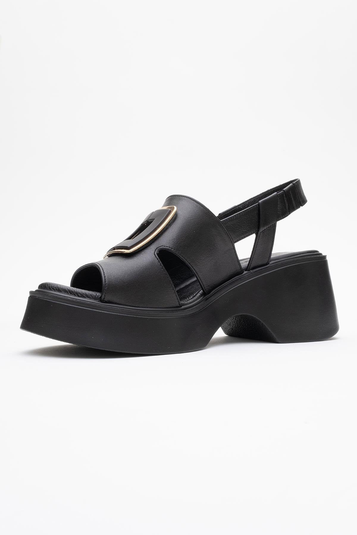 Lucıa - Black Genuine Leather Block Heel Sandal (women)