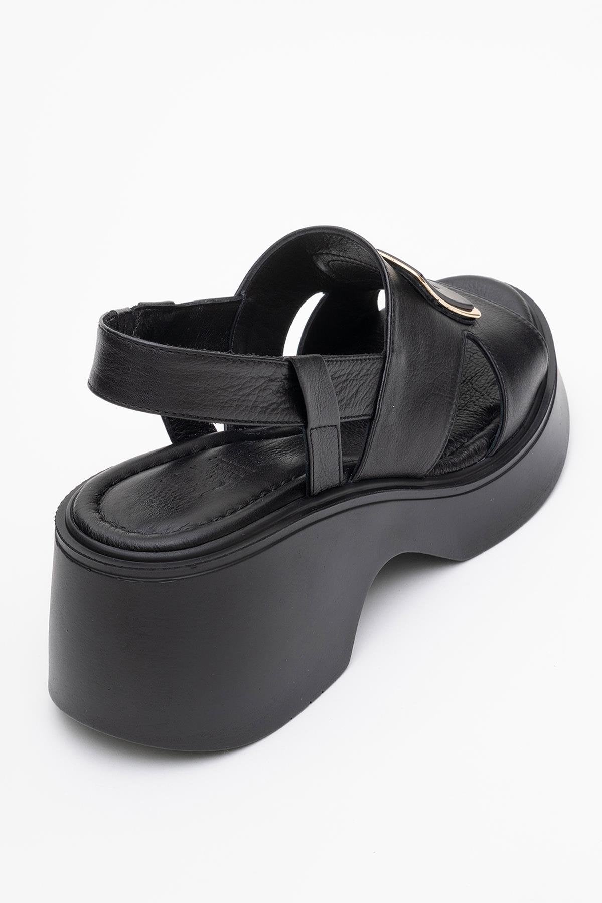 Lucıa - Black Genuine Leather Block Heel Sandal (women)
