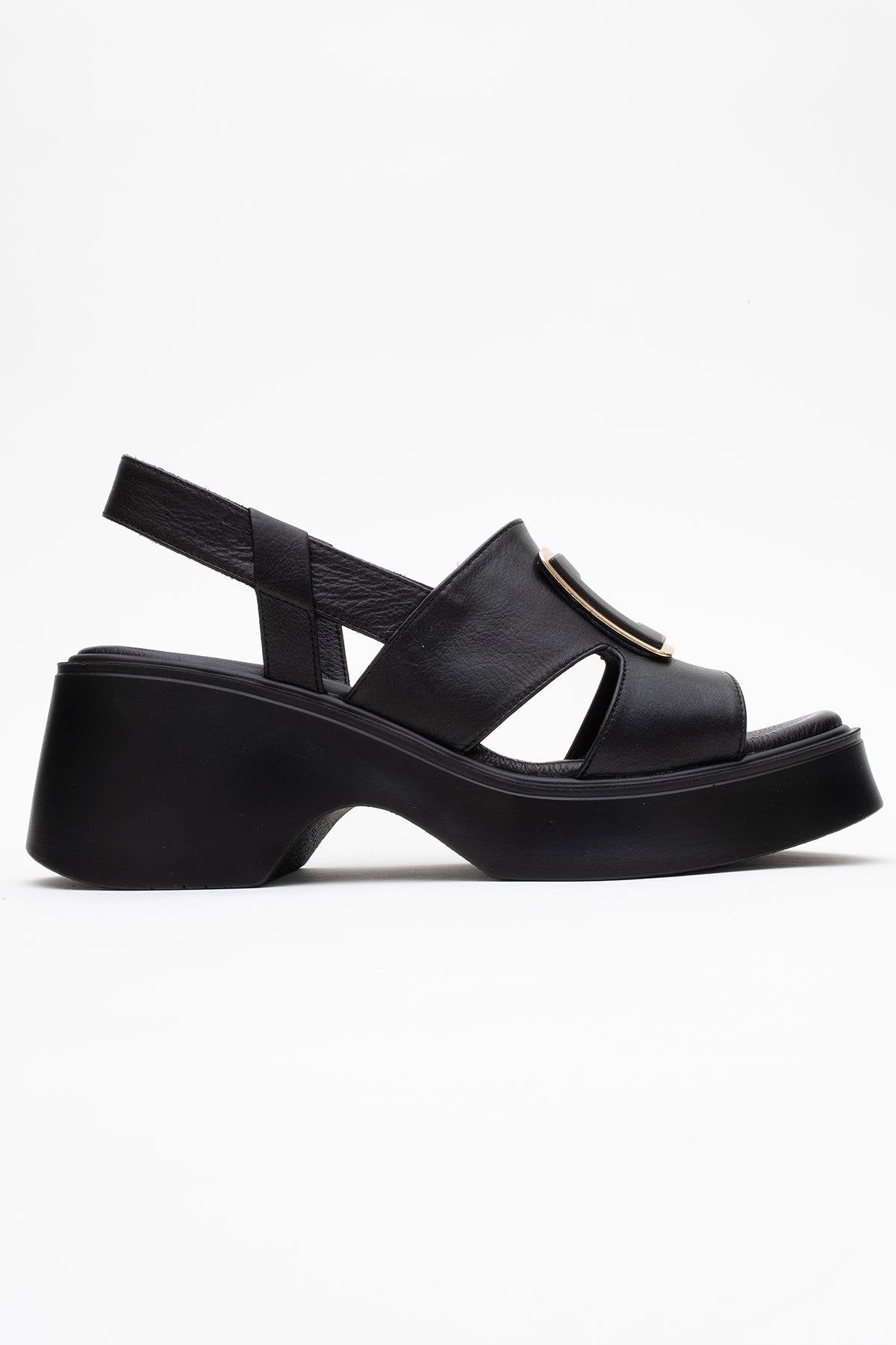 Lucıa - Black Genuine Leather Block Heel Sandal (women)