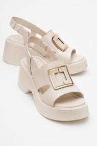 Lucia Beige Leather Buckle Platform Sandal (Women)