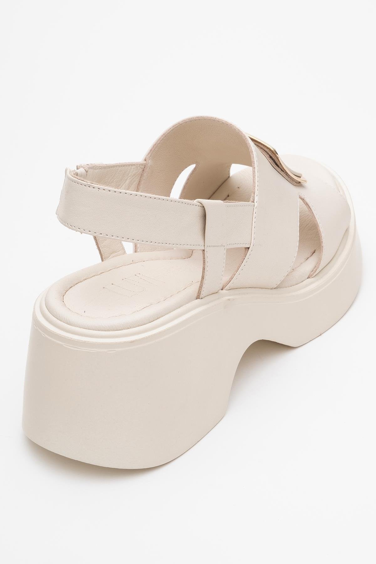 Lucia Beige Leather Buckle Platform Sandal (Women)