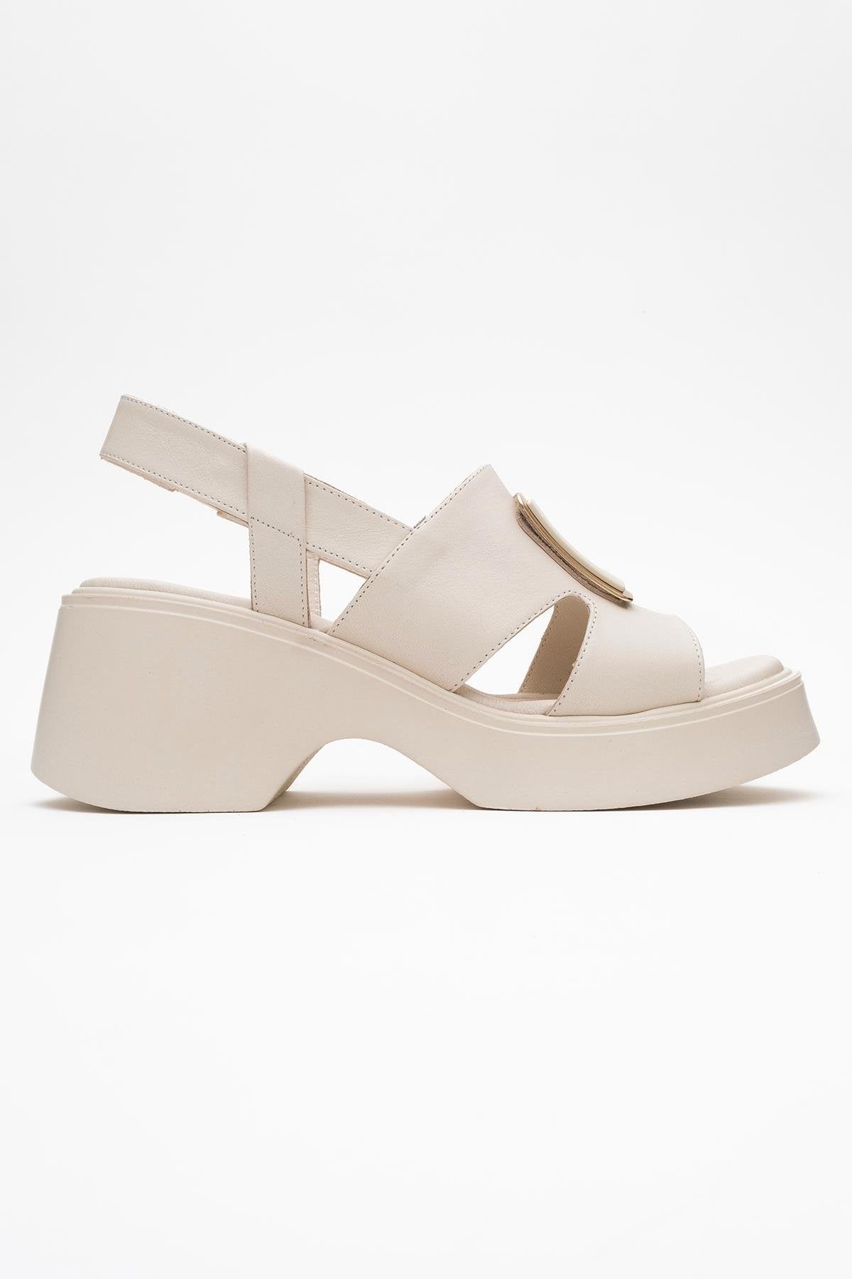 Lucia Beige Leather Buckle Platform Sandal (Women)