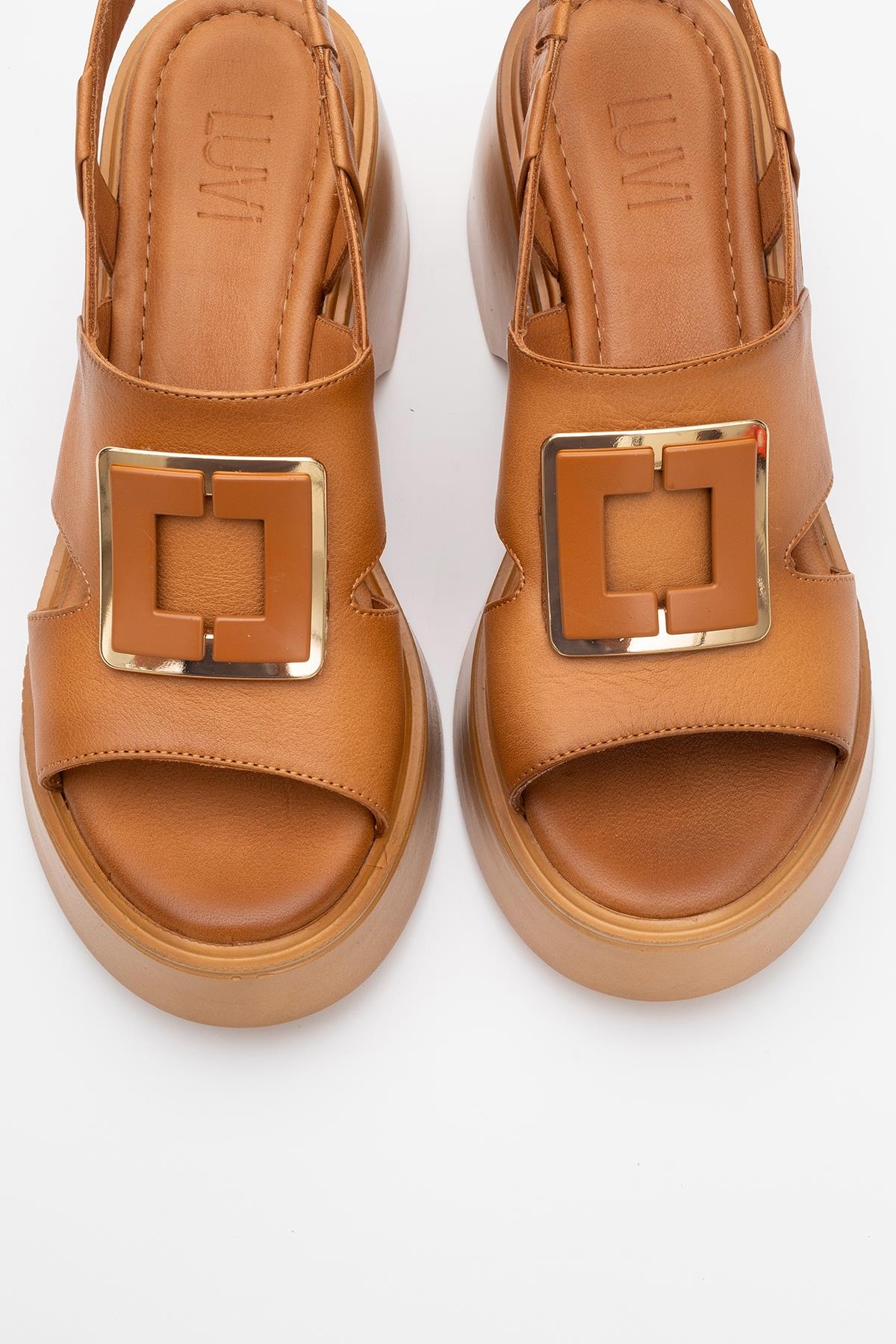 Lucia Cognac Brown Leather Buckle Platform Sandal (Women)