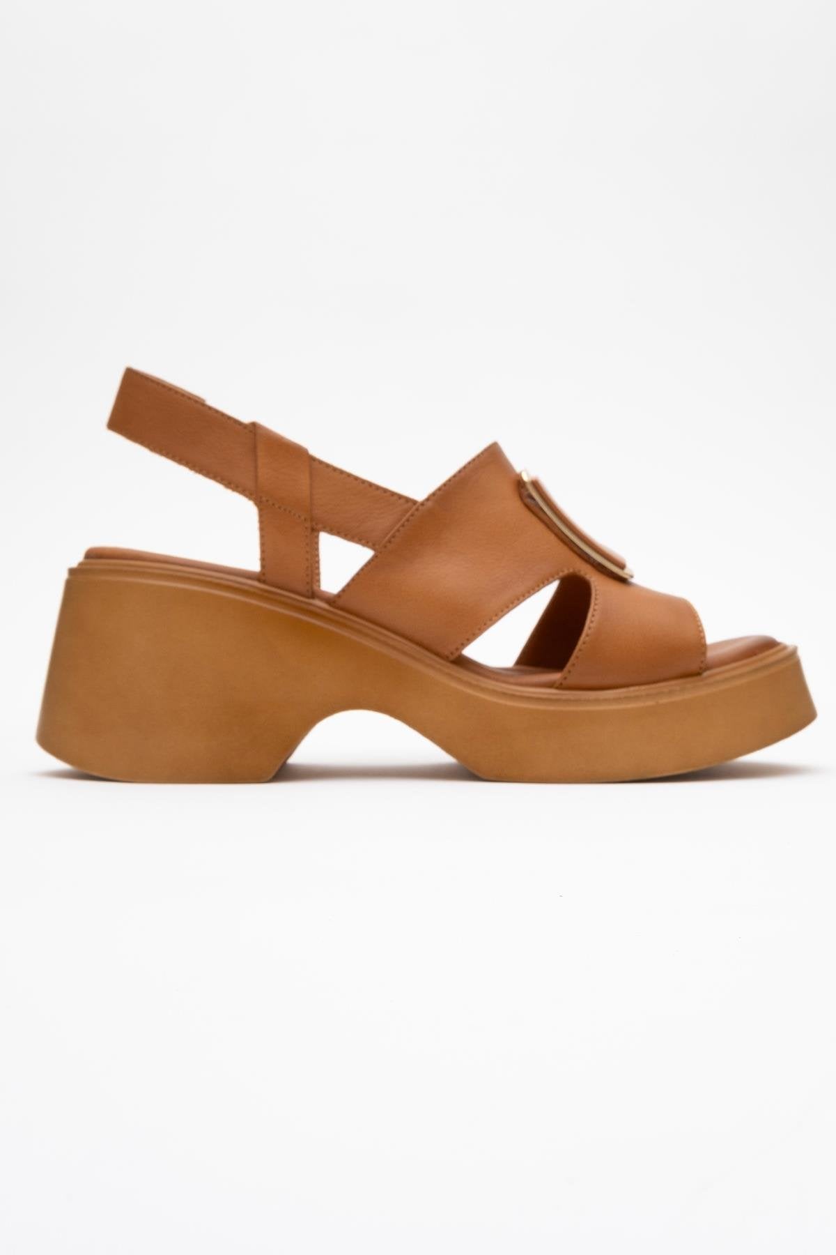 Lucia Cognac Brown Leather Buckle Platform Sandal (Women)
