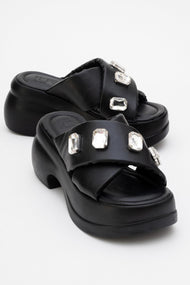 Giev - Black Jeweled Platform Slide (Women)