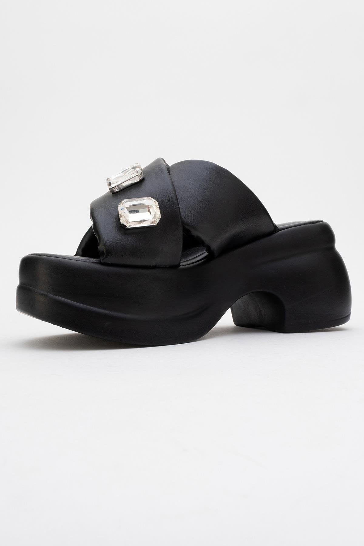 Giev - Black Jeweled Platform Slide (Women)