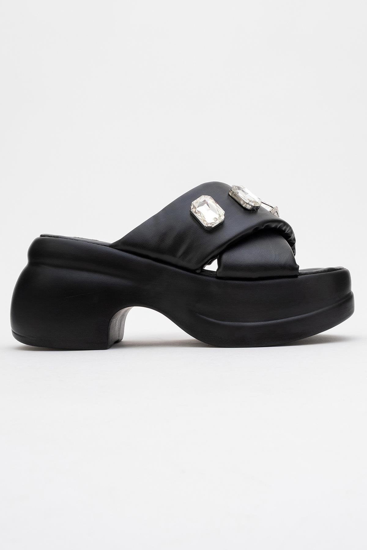 Giev - Black Jeweled Platform Slide (Women)