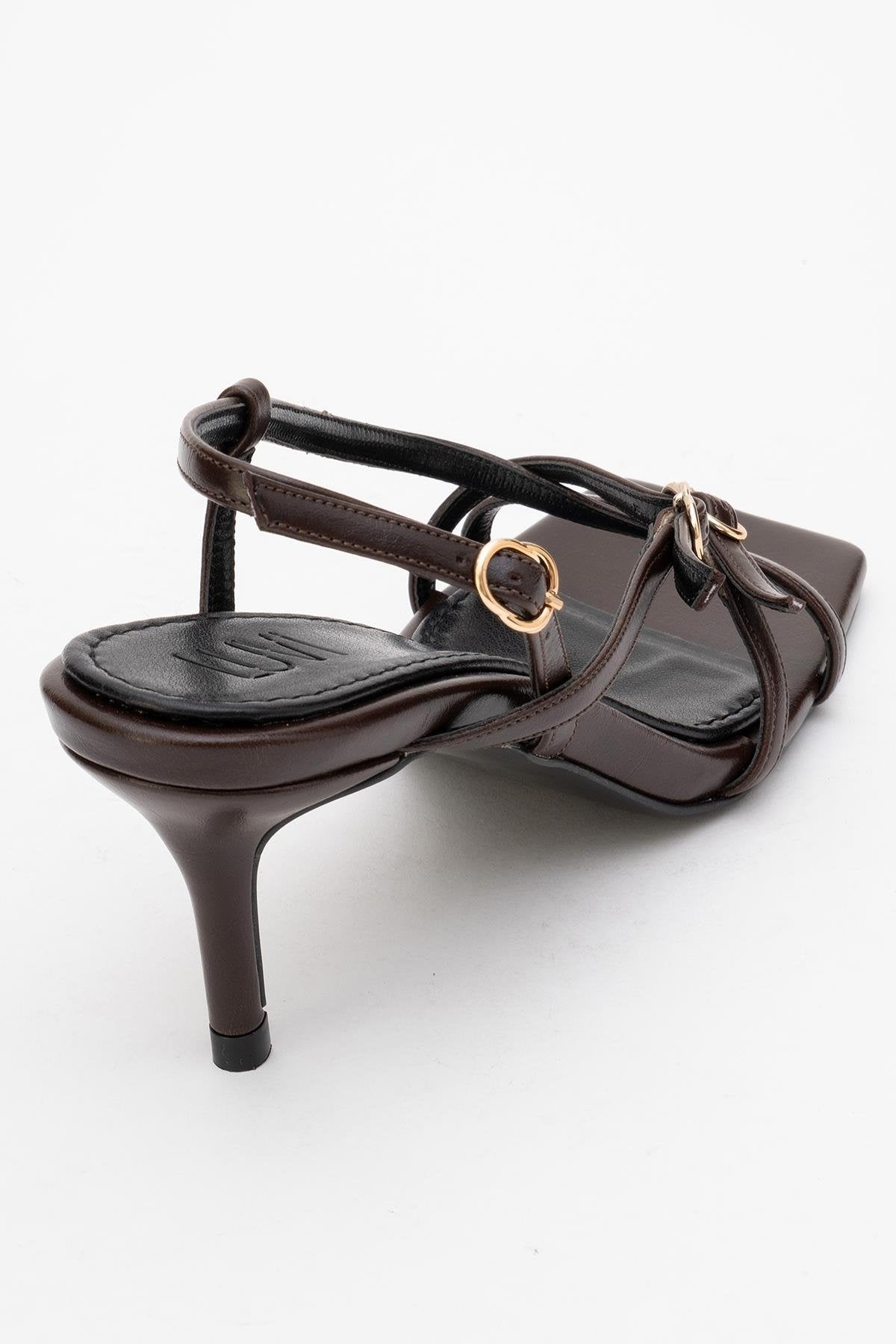 Chaka - Brown Buckle Square Toe Heeled Sandal (Women)