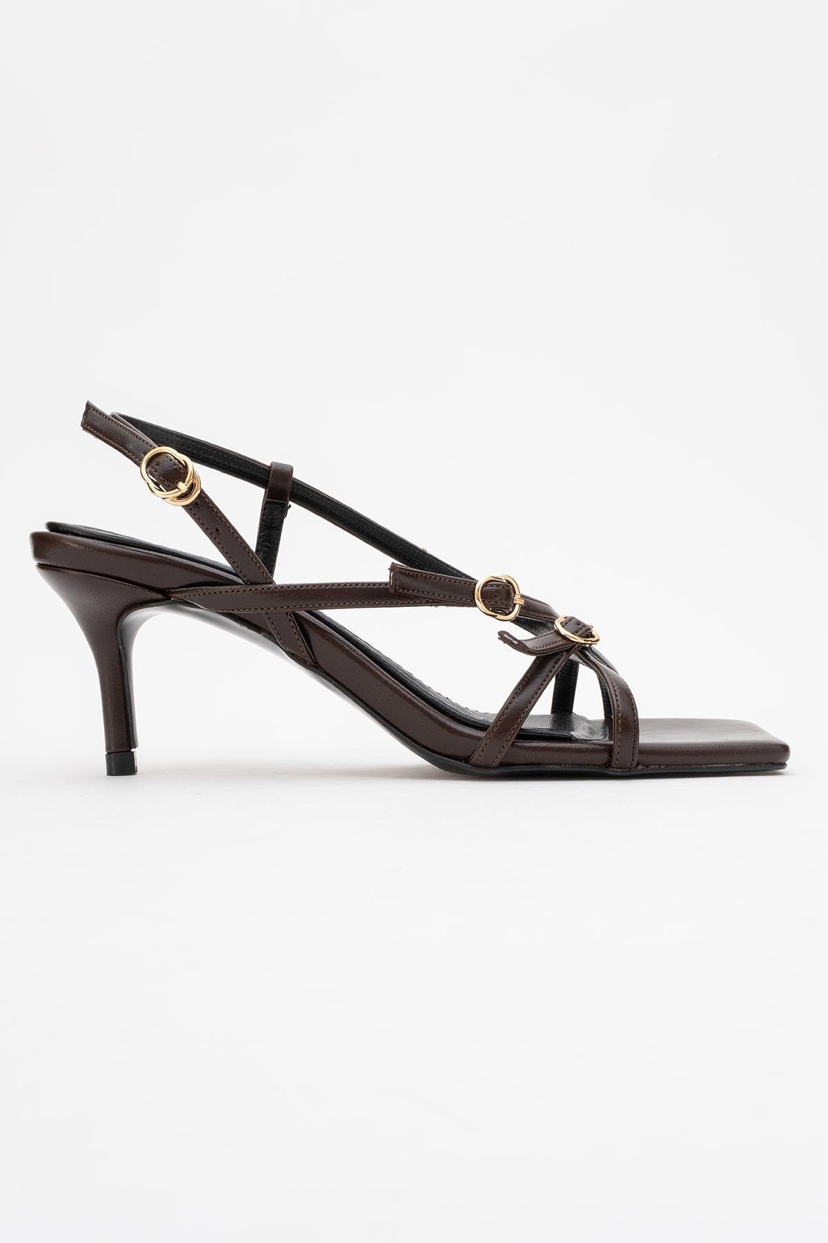 Chaka - Brown Buckle Square Toe Heeled Sandal (Women)