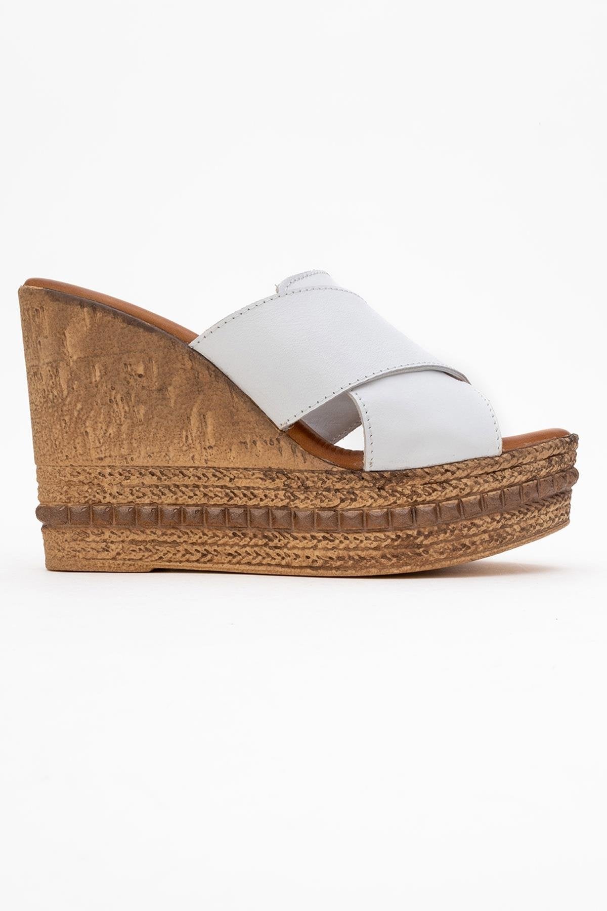 Lois - White Wedge Leather Sandal (Women)