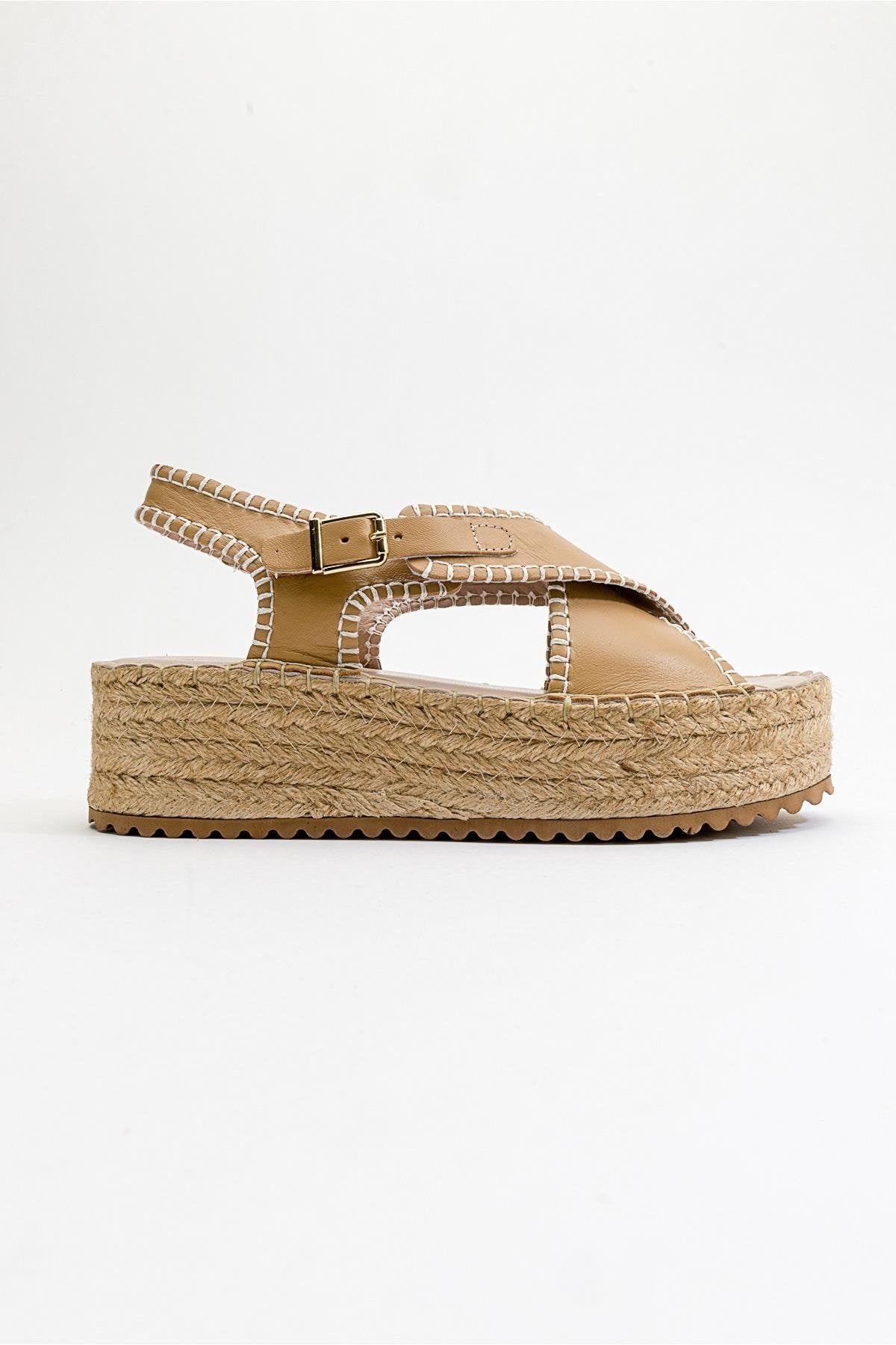 Bellezza - Dark Beige Leather Platform Sandal (Women)