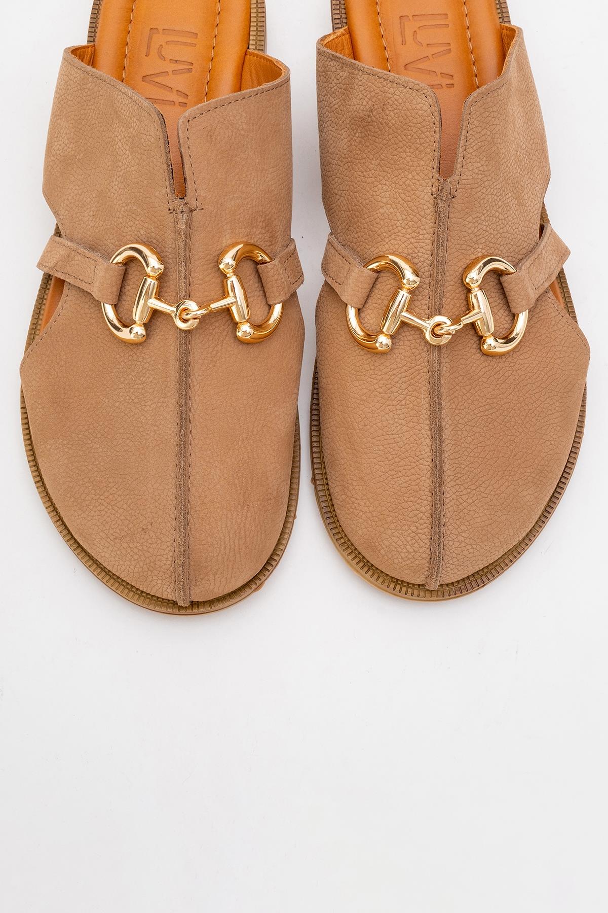 Favor - Beige Suede Leather Mule Slide (Women)