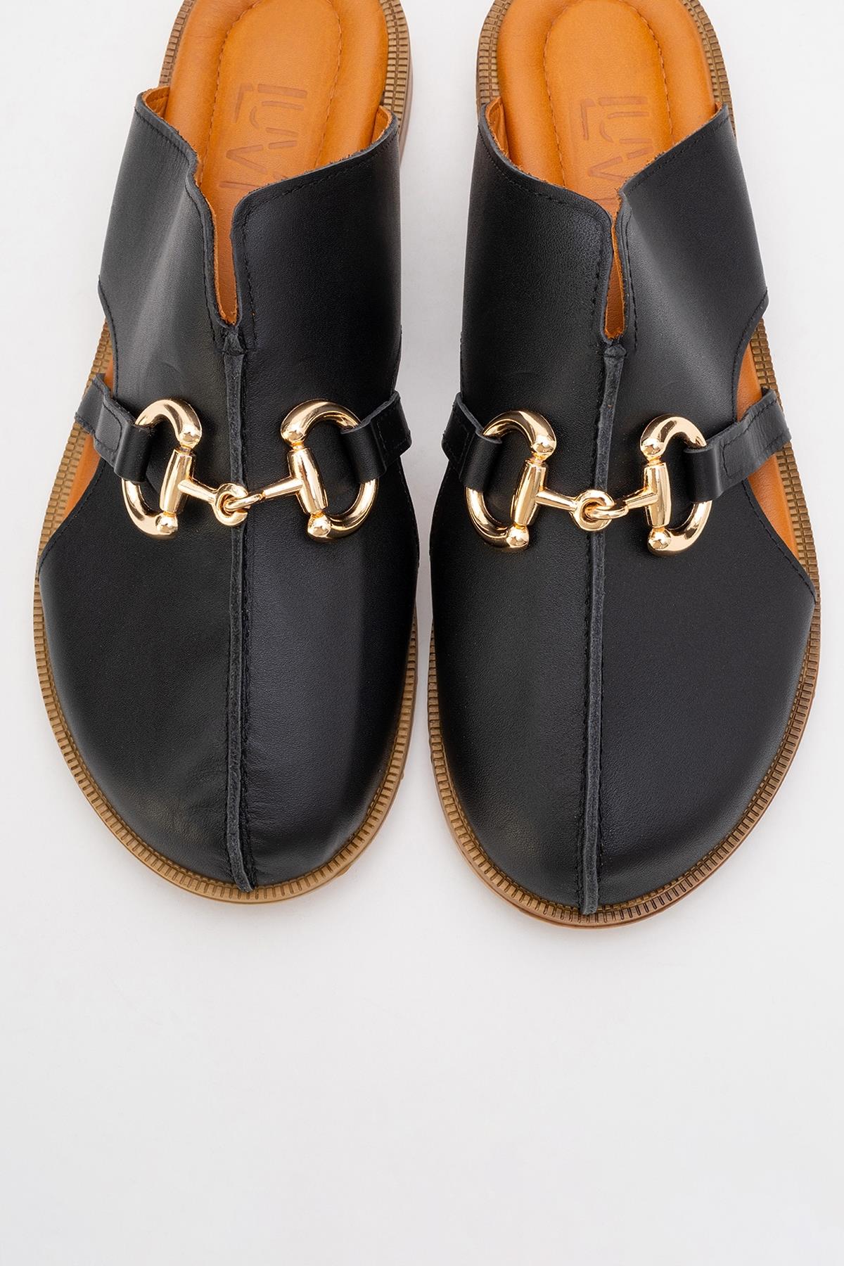 Favor - Black Leather Mule Slide (Women)