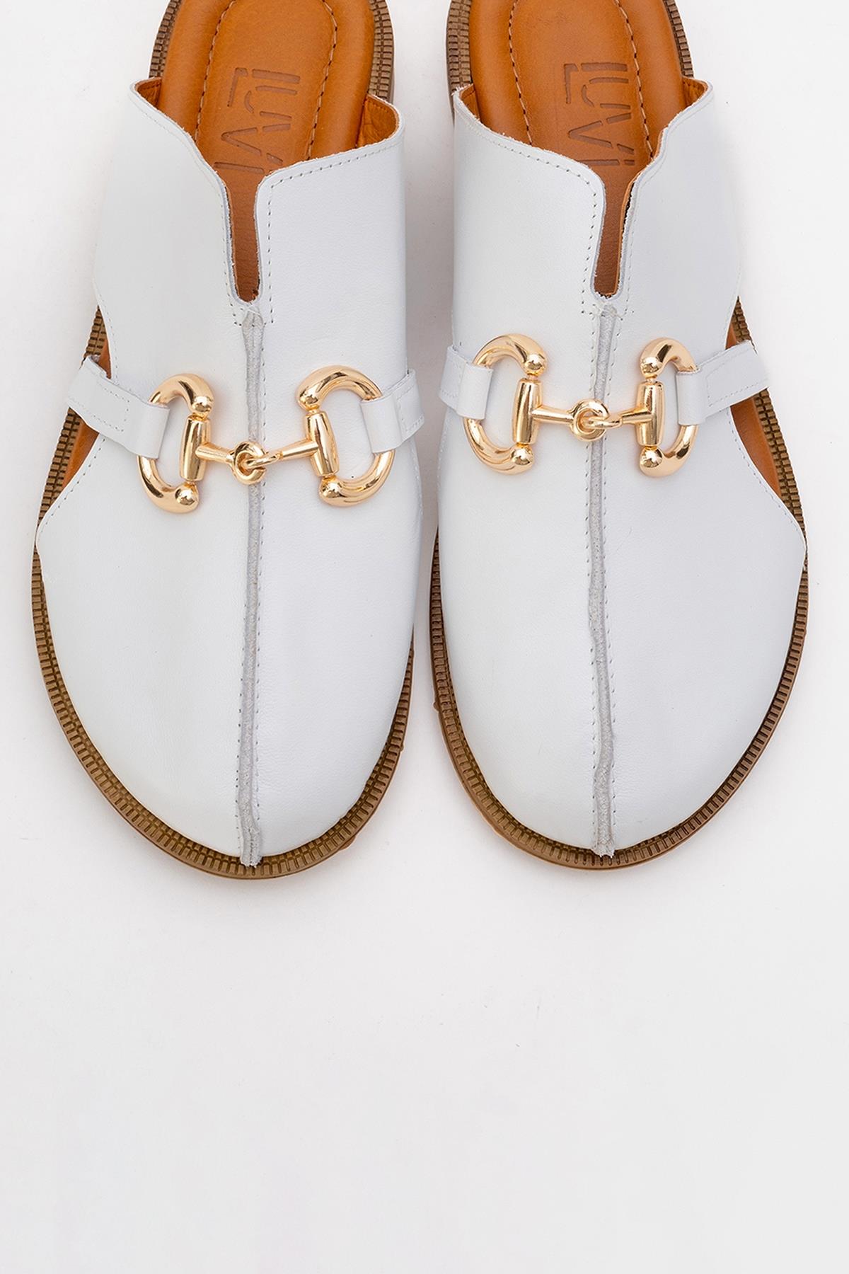 Favor - White Leather Mule Slide (Women)