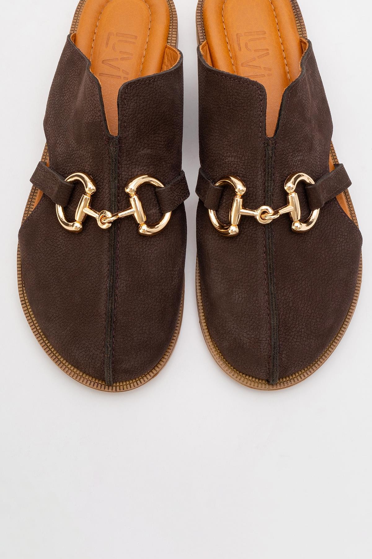 Favor - Brown Suede Leather Mule Slide (Women)