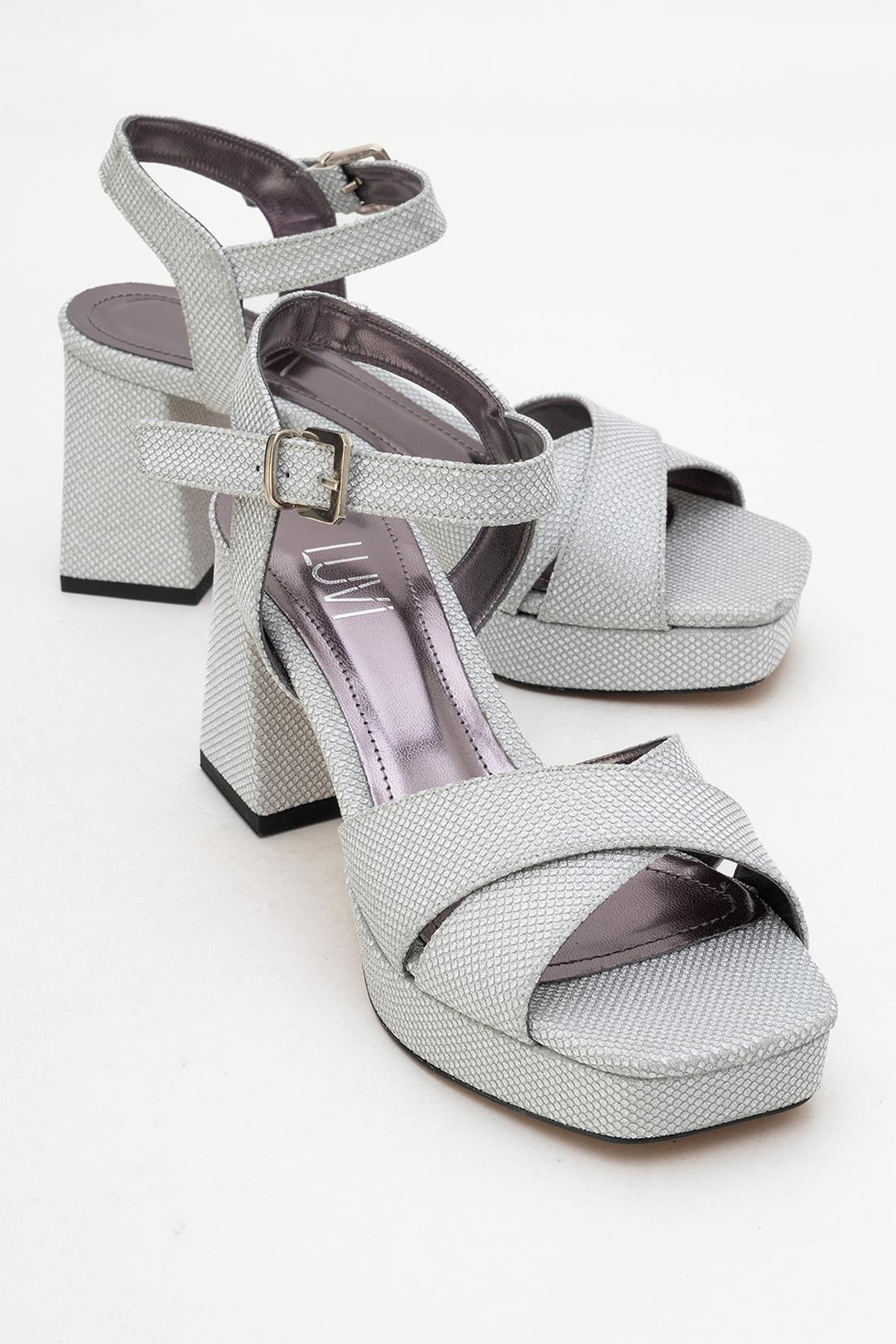 Lisbon - Silver Glitter Cross-Strap Platform Heel Shoe (Women)