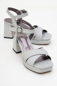 Lisbon - Silver Glitter Cross-Strap Platform Heel Shoe (Women)