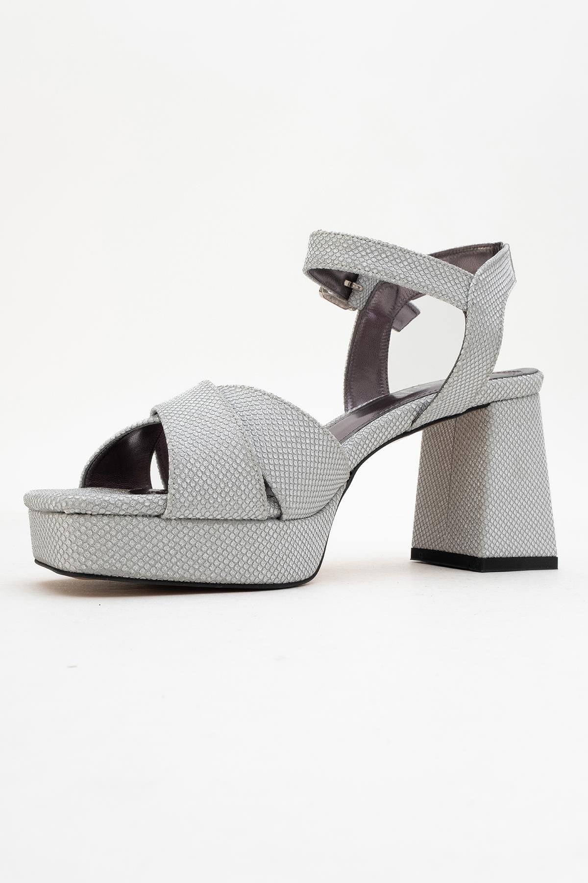 Lisbon - Silver Glitter Cross-Strap Platform Heel Shoe (Women)