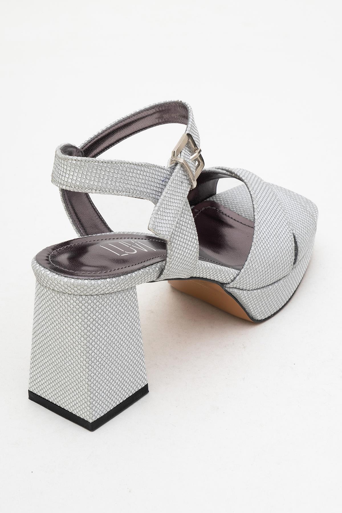 Lisbon - Silver Glitter Cross-Strap Platform Heel Shoe (Women)
