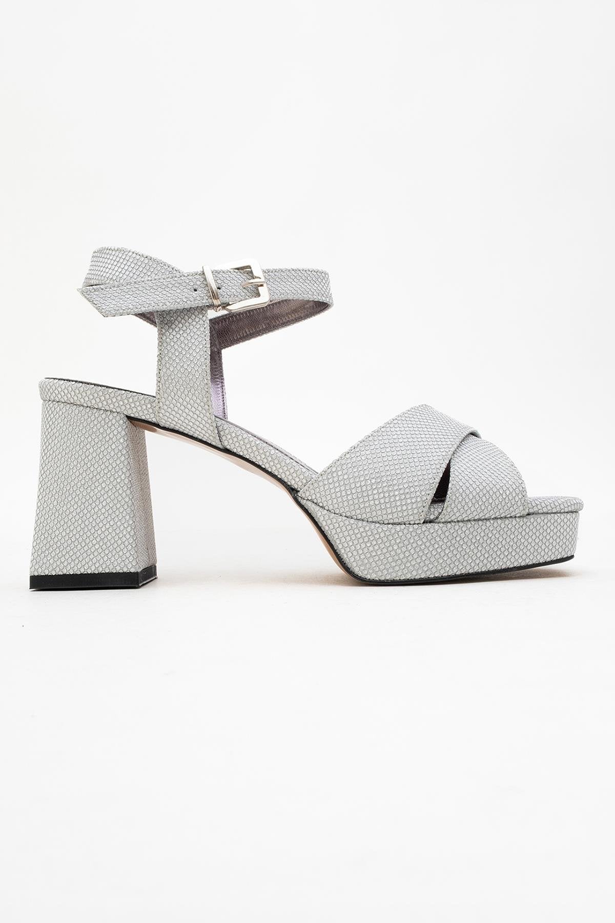 Lisbon - Silver Glitter Cross-Strap Platform Heel Shoe (Women)