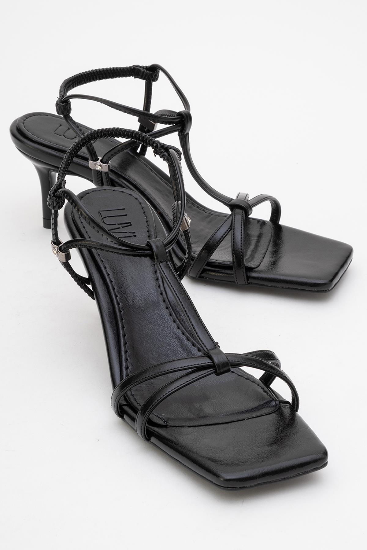 Gibson Black Square‑Toe Stiletto Sandal (Women)