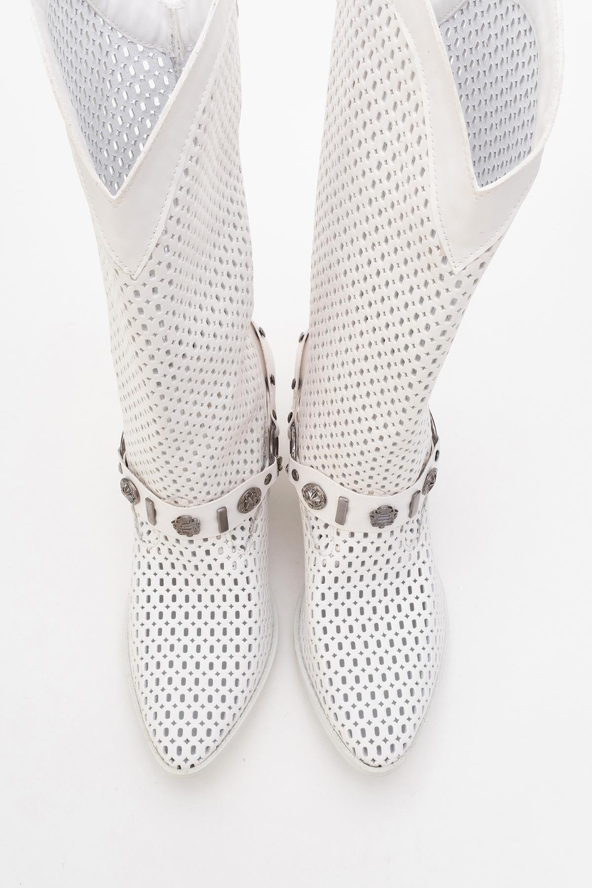 Liza White Block Heel Western Boot (Women)