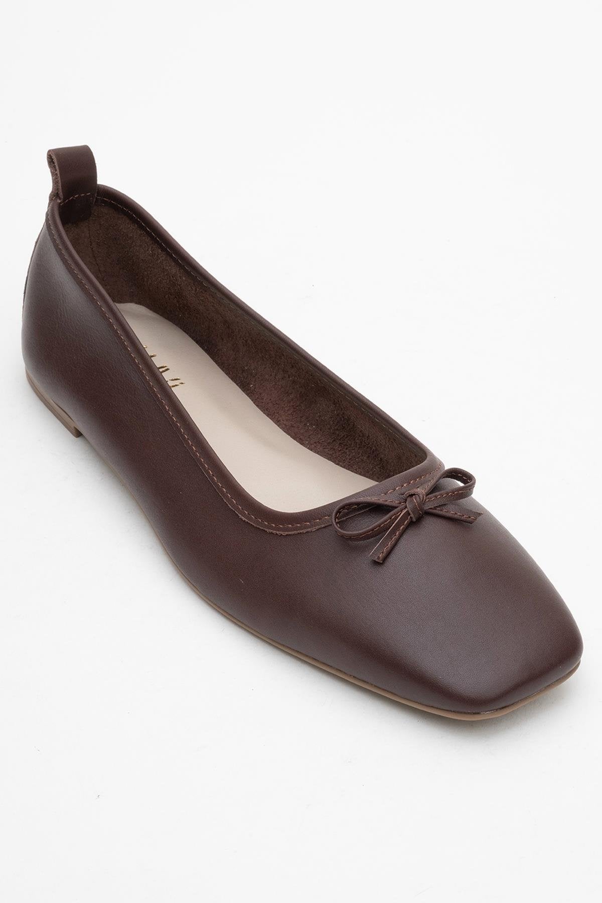 Sosa - Brown Genuine Leather Square-Toe Bow Ballet Flat (Women)