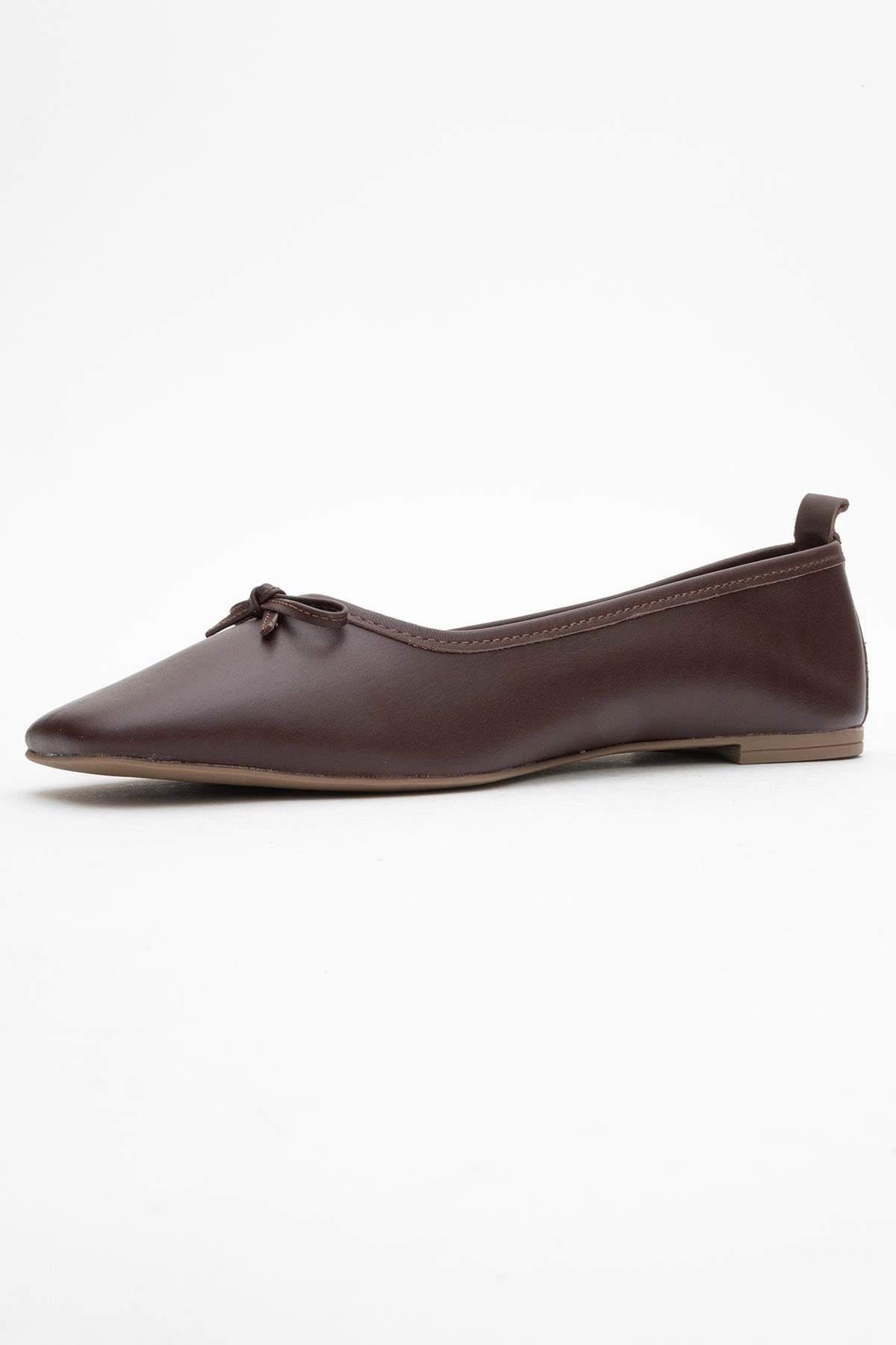 Sosa - Brown Genuine Leather Square-Toe Bow Ballet Flat (Women)