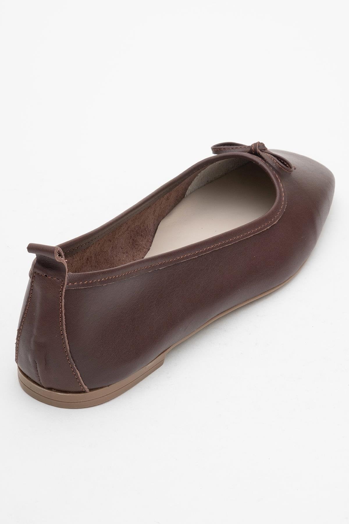 Sosa - Brown Genuine Leather Square-Toe Bow Ballet Flat (Women)