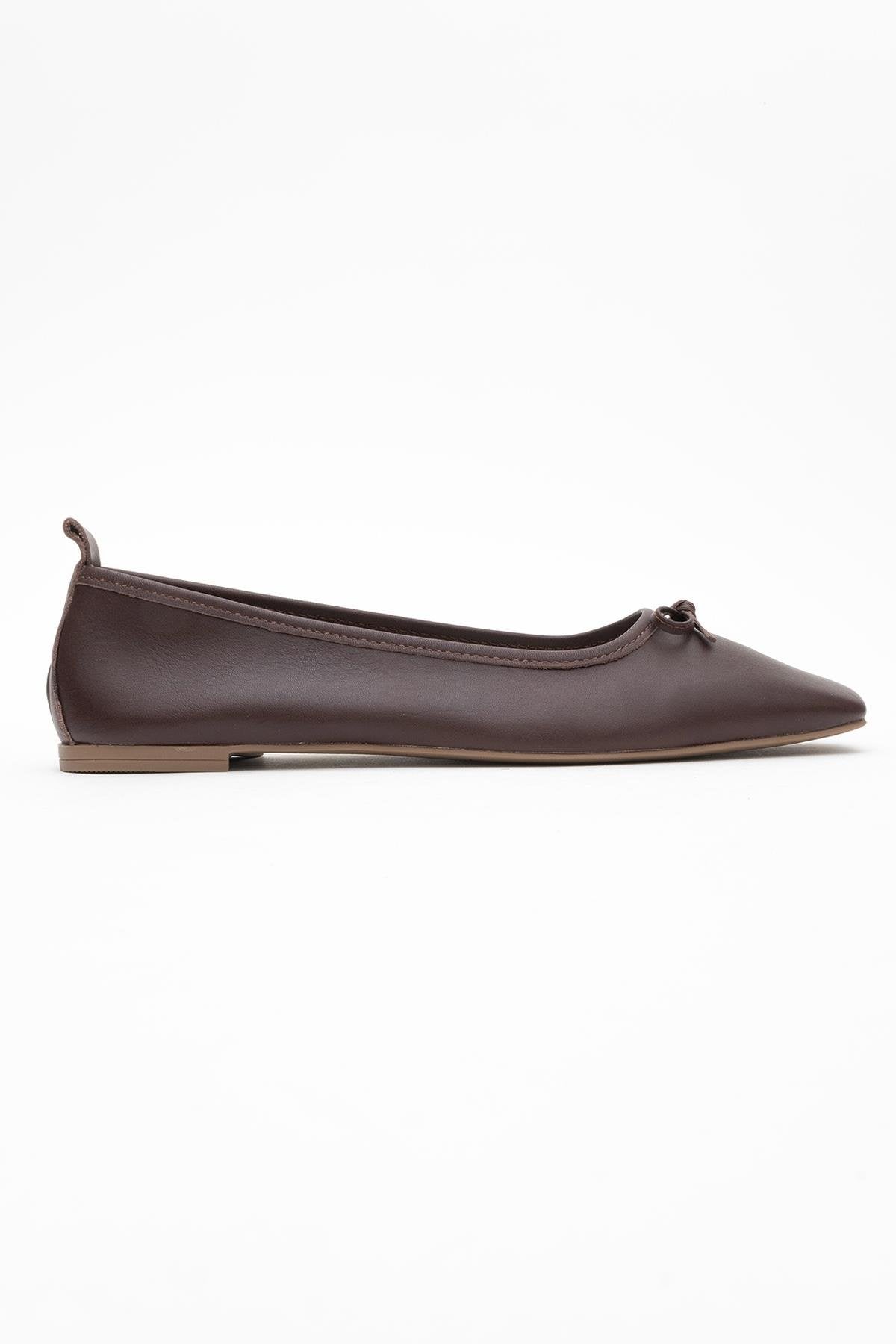 Sosa - Brown Genuine Leather Square-Toe Bow Ballet Flat (Women)