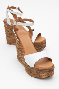 Elsie - White Wedge Leather Sandal (Women)