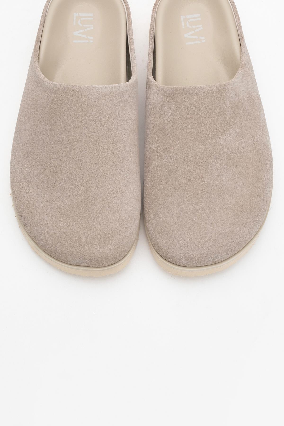 Space - Beige Suede Leather Slide Sandal (Women)
