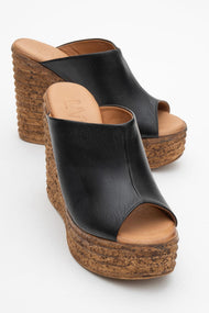 Nelly Black Leather Platform Slide (Women)