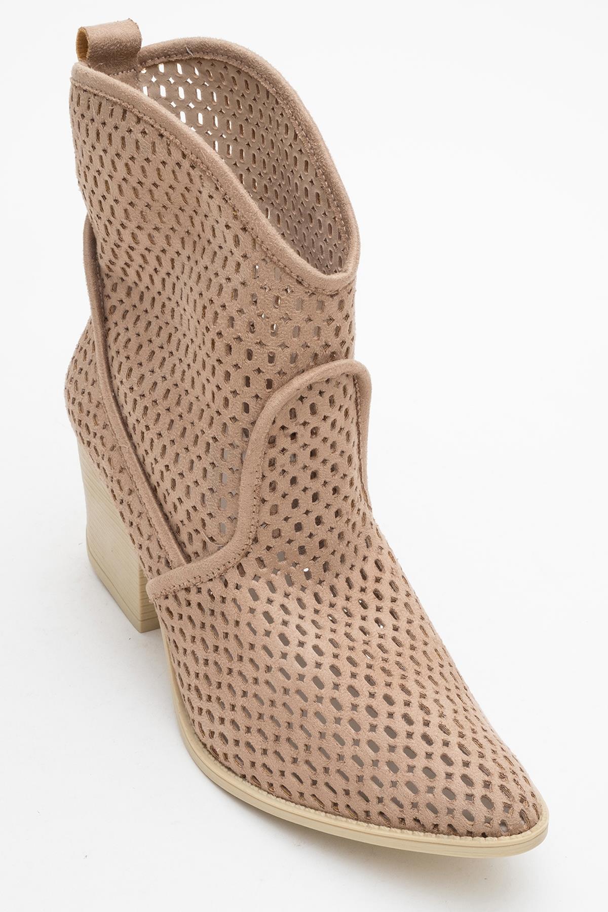 Pera Dark Beige Block Heel Boot (Women)