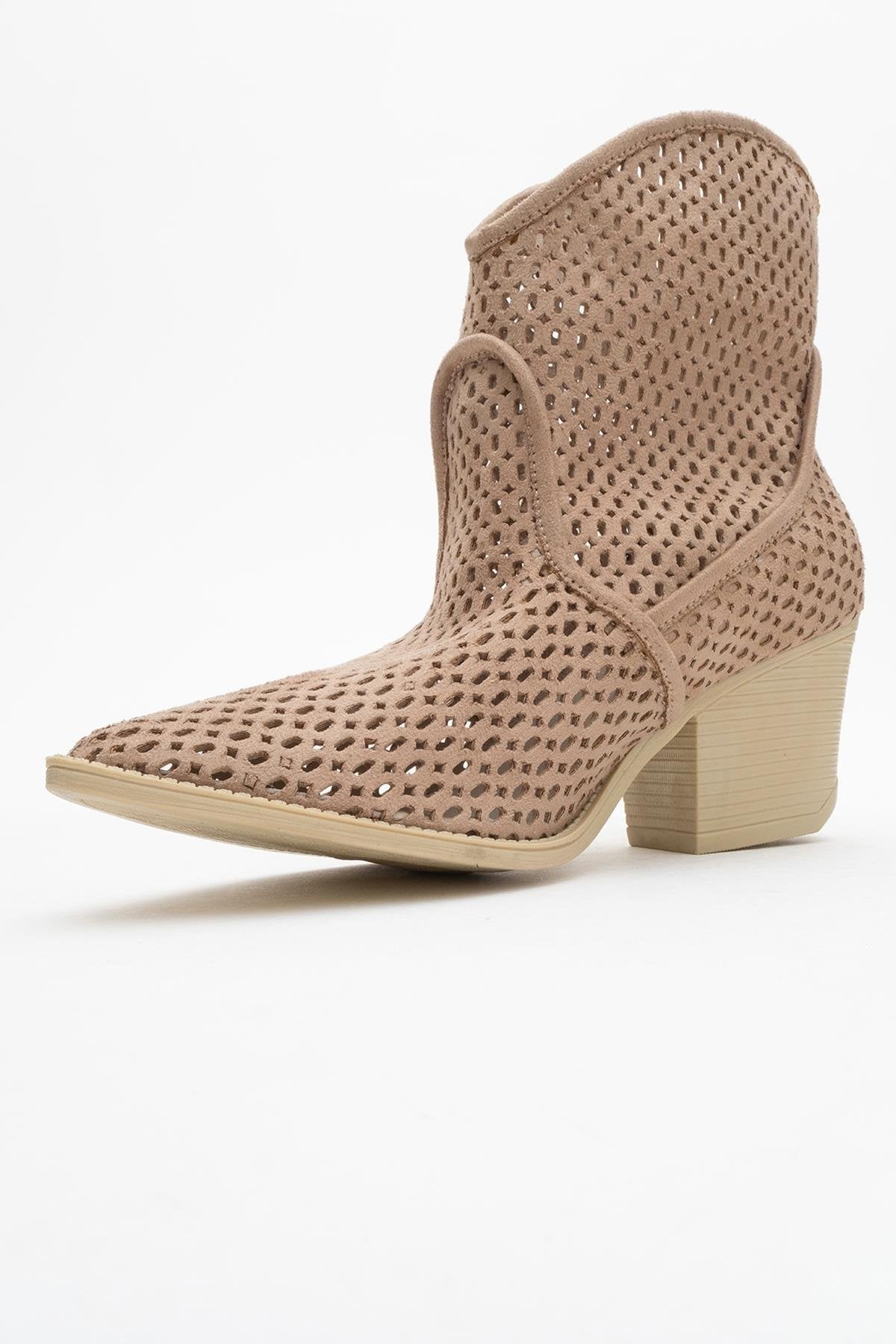 Pera Dark Beige Block Heel Boot (Women)