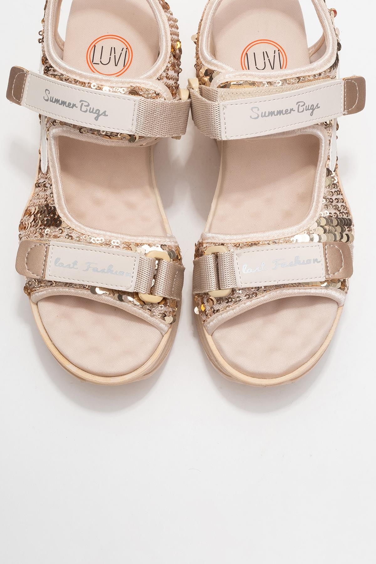 Arthur - Beige Gold Sequin Strap Chunky Sole Sport Sandal (Women)