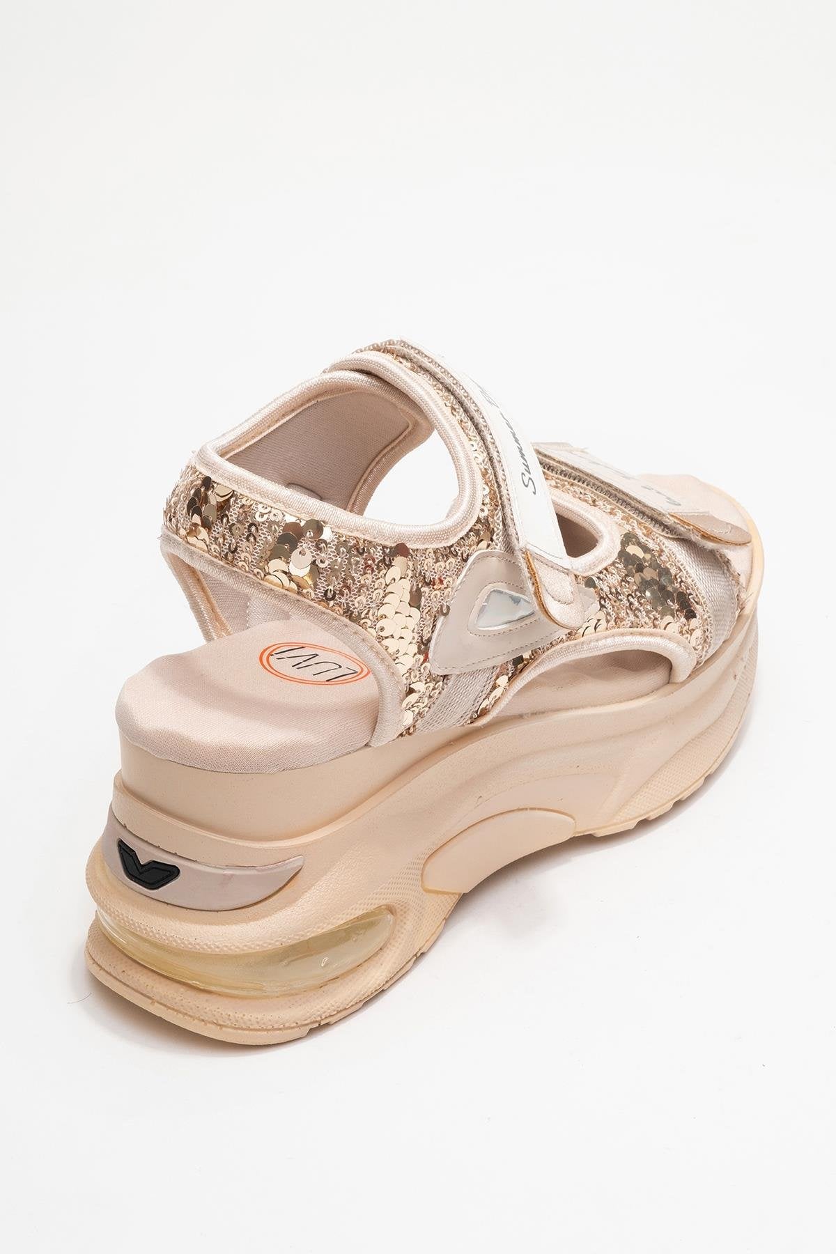 Arthur - Beige Gold Sequin Strap Chunky Sole Sport Sandal (Women)