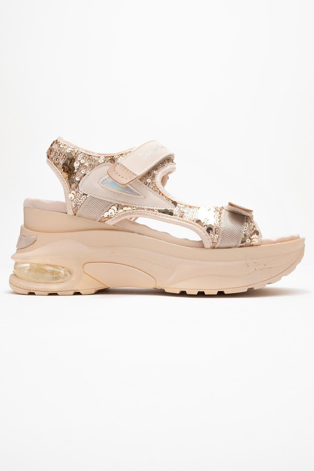 Arthur - Beige Gold Sequin Strap Chunky Sole Sport Sandal (Women)